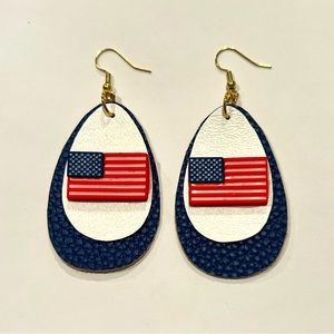 American 🇺🇸 Flag blue faux leather earrings